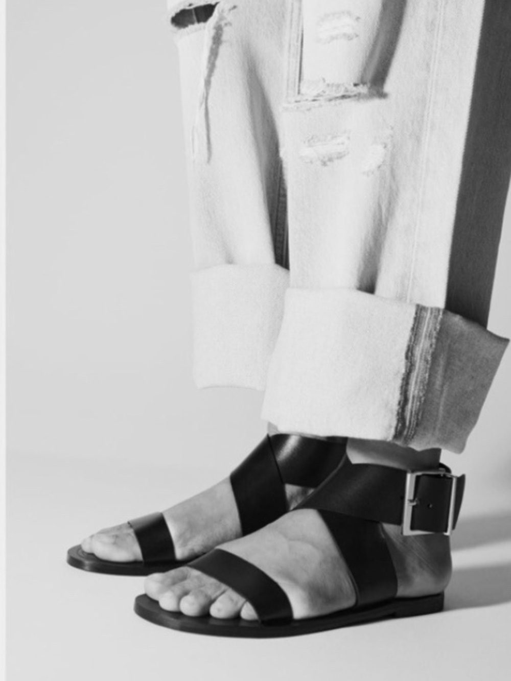 EUC Zara Black Leather Ankle-Strap Flat Sandals Size: US 7| Minimalist, Summer